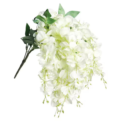 1.5 Ft Cream White Artificial Wisteria Flower Hanging Bush – Elegant Cascading Faux Floral Stems (Set of 2)