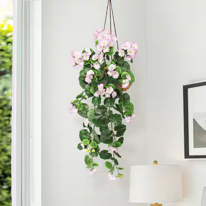 2.5 Ft Pink Artificial Geranium Hanging Stem – Cascading Faux Floral Vine for Indoor &amp; Outdoor