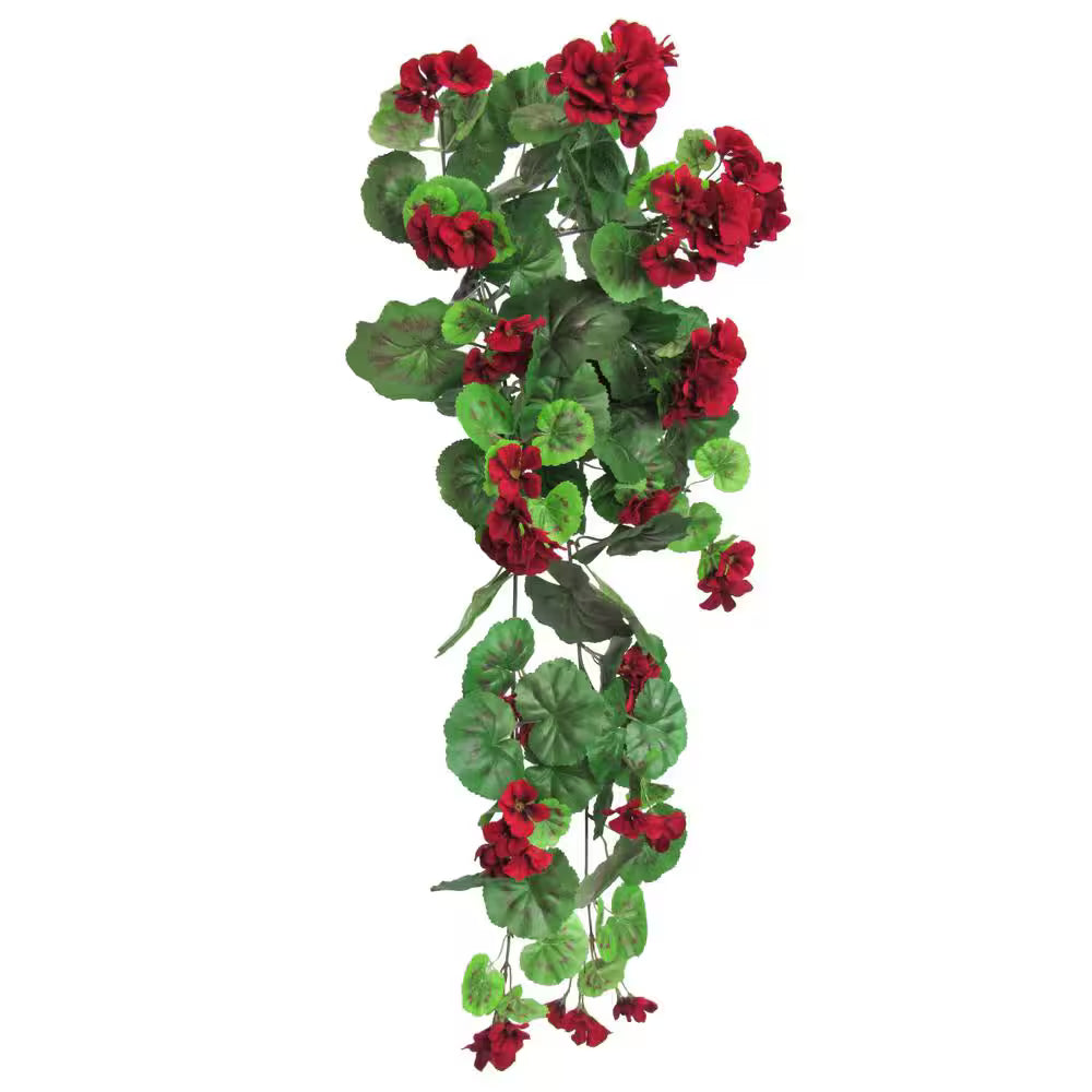 2.5 Ft Red Artificial Geranium Vine – Hanging Silk Flower Bush with Lush Green Leaves for Home &amp; Event