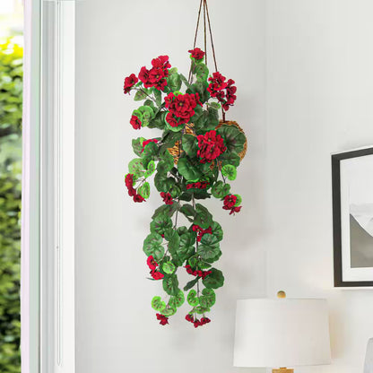 2.5 Ft Red Artificial Geranium Vine – Hanging Silk Flower Bush with Lush Green Leaves for Home &amp; Event
