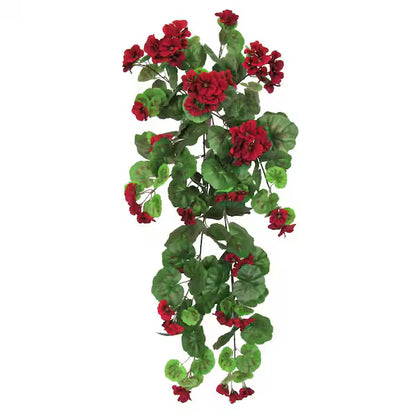 2.5 Ft Red Artificial Geranium Vine – Hanging Silk Flower Bush with Lush Green Leaves for Home &amp; Event