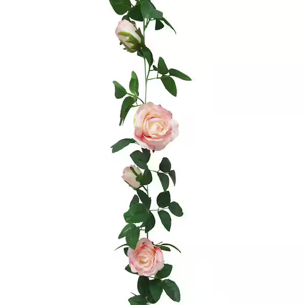 6 Ft. Blush Pink Artificial Rose Garland – Hanging Faux Flower Vine for Wedding, Home &amp; Event