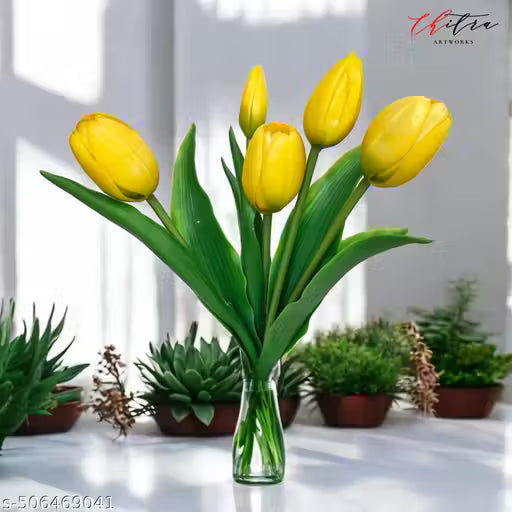 Yellow Artificial Tulip – Single Stem Faux Flower for Home, Office &amp; Event Decor