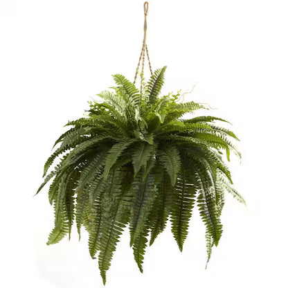 Large Artificial Boston Fern in Hanging Basket – Lush Faux Greenery for Indoor &amp; Outdoor