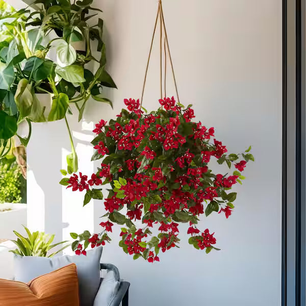 2 Ft UV Resistant Artificial Bougainvillea Hanging Bush – Indoor/Outdoor Faux Flowering Plant (Set of 1)