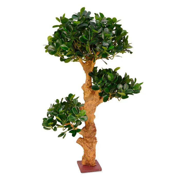 Lifelike 3 Ft artificial Panda Bonsai Trio with realistic green foliage
