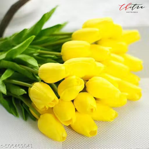 Yellow Artificial Tulip – Single Stem Faux Flower for Home, Office &amp; Event Decor