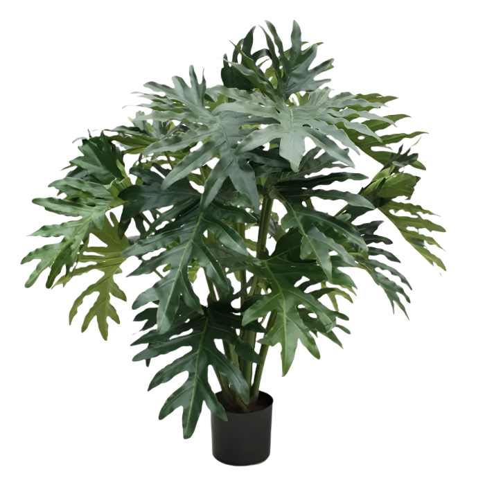 Lifelike 3 Ft artificial Philodendron Selloum with broad, tropical leaves
